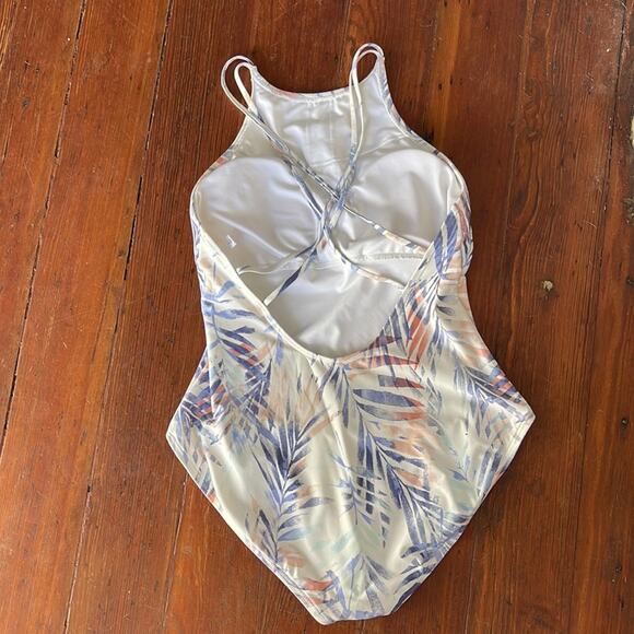 GAP palm leaf pastel print scoop strappy back one piece with pads sz L - Picture 7 of 7